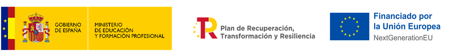 Logotipos: Minist. de Educ. y Form. Prof.-Plan de Recuperación, Transformación y Resiliencia-Financiado por la UE Next Gen,